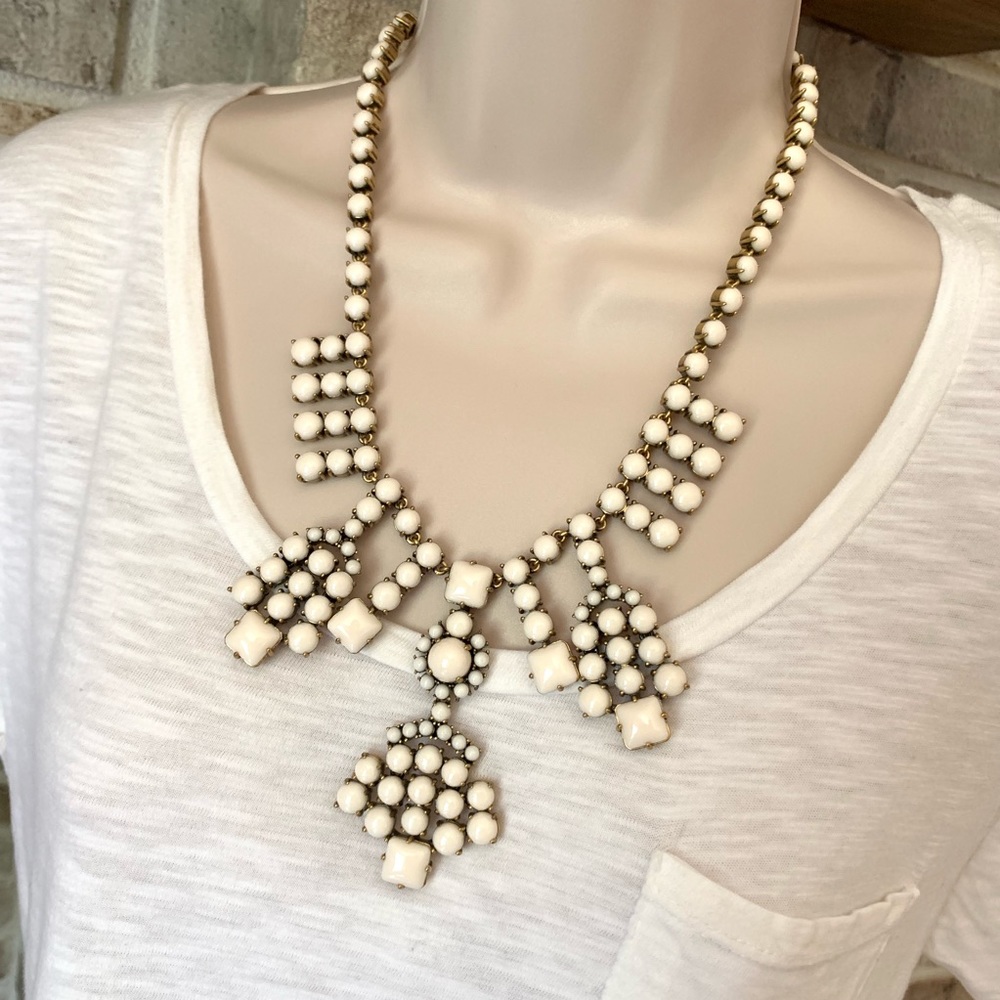 J.Crew white stone grid statement necklace